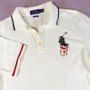 Polo Ralph Lauren Big American Flag Pony Short Sleeve White Classic Fit Mens Med